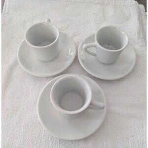 REGO White Restaurant Ware Coffee Cup & Saucer Set of 3 (6 Pcs Total)